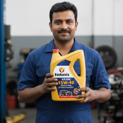 Mechanic holding Velonix Oil